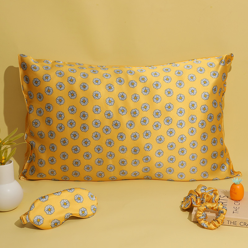 Funda de almohada de seda estampada con 19 sobres y cremallera, venta al por mayor, margarita amarilla