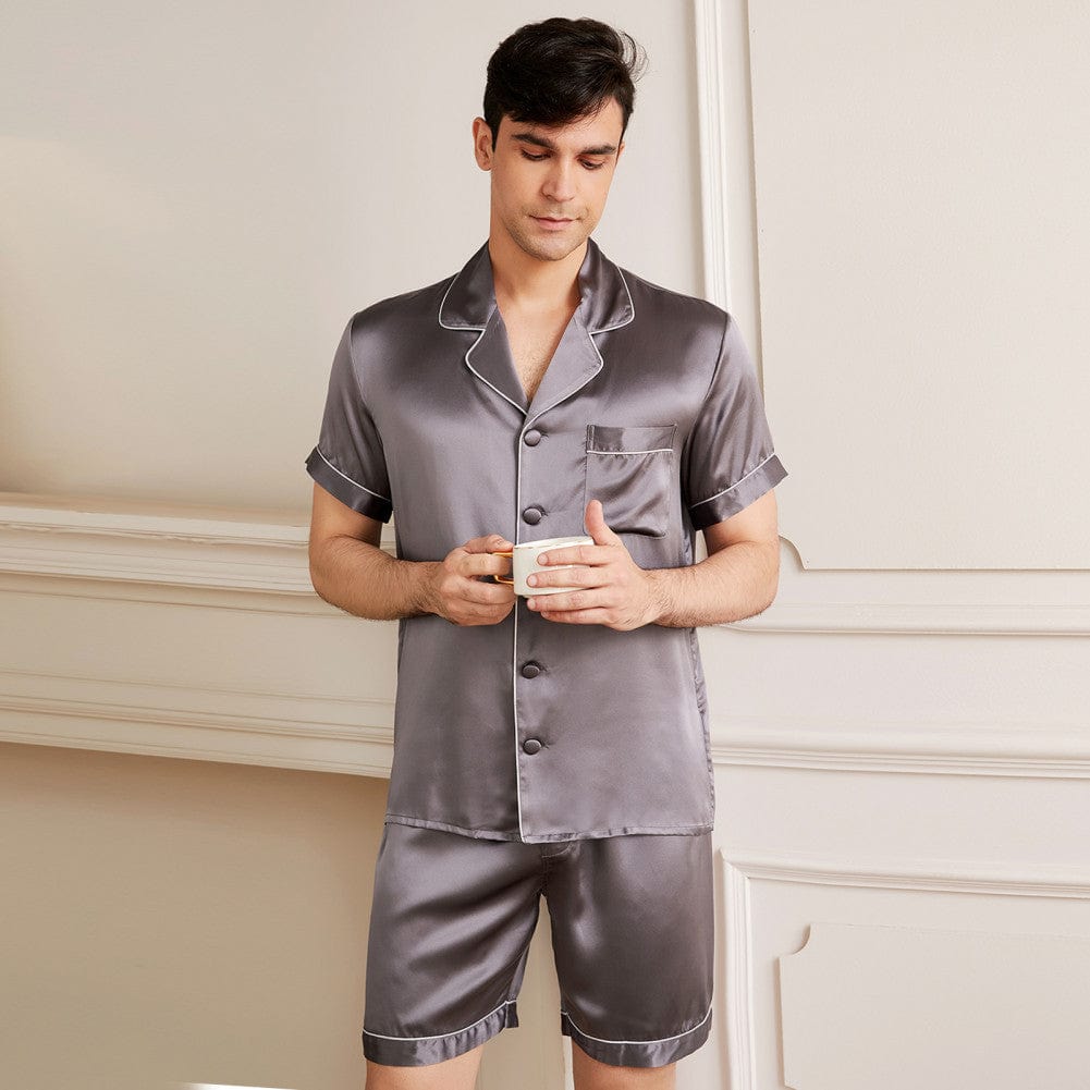 Conjunto de pijama corto clásico de seda para hombre
