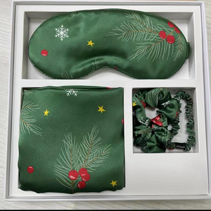 Set de regalo de seda de morera 100% con estampado navideño de 19 mm