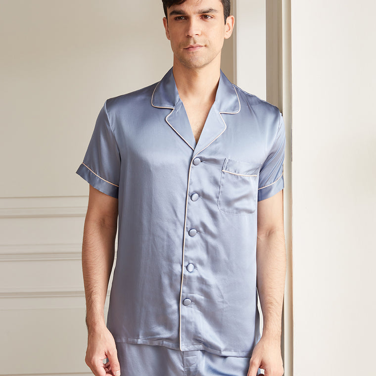Conjunto de pijama corto clásico de seda para hombre